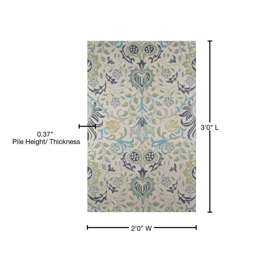 2'x3' Ashlei Floral Rug Blue/Green - Momeni: Wool, Hand-Carved, Tufted, Indoor Accent Rug, Low Pile, Cotton Backing