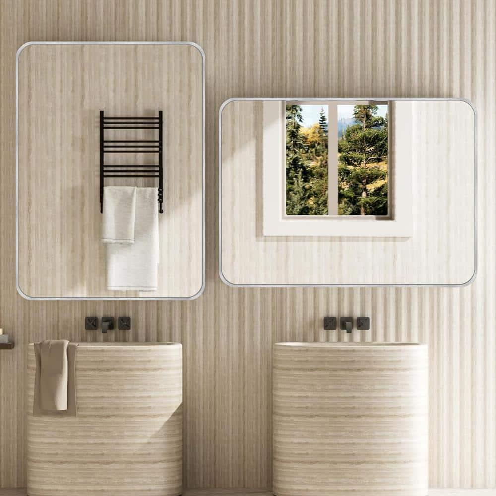 30 in. W x 48 in. H Silver Vanity Rectangle Wall Mirror Aluminum Alloy Frame Bathroom Mirror