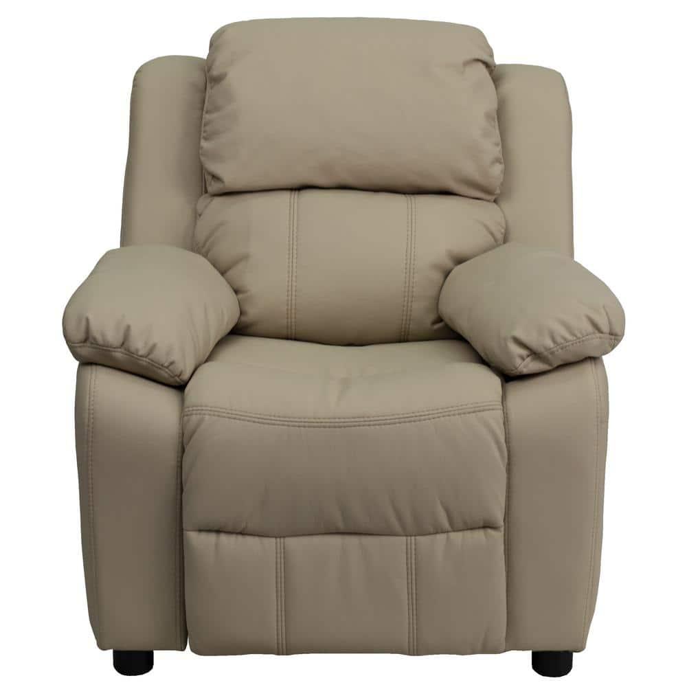Flash Furniture Charlie Deluxe Padded Contemporary Beige Vinyl Kids Recliner with Storage Arms