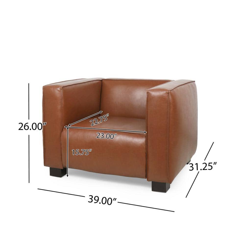 Noble House Denison Faux Leather Club Chair, Cognac Brown and Dark Walnut