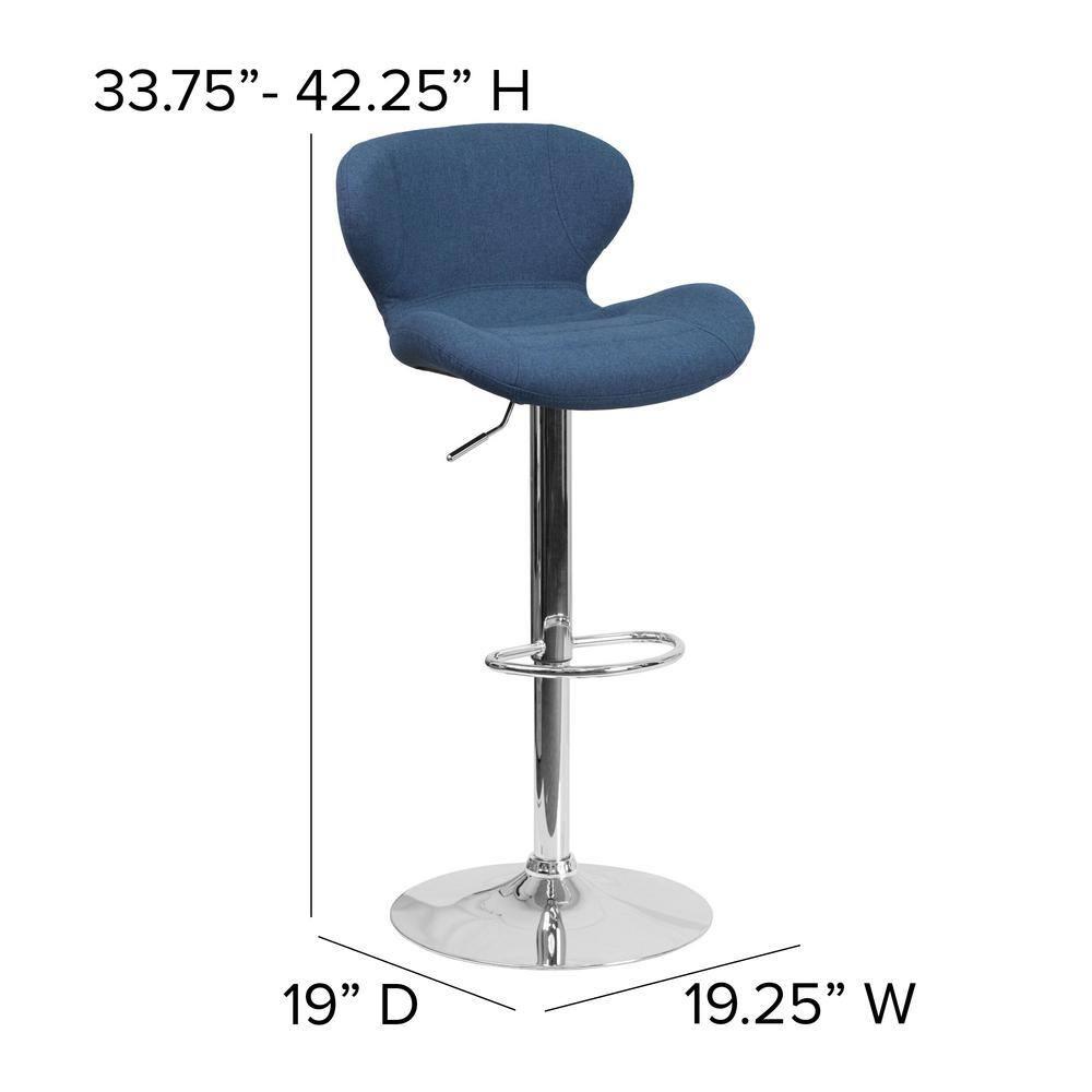 Flash Furniture Francis Contemporary Blue Fabric Adjustable Height Barstool with Curved Back and Chrome Base