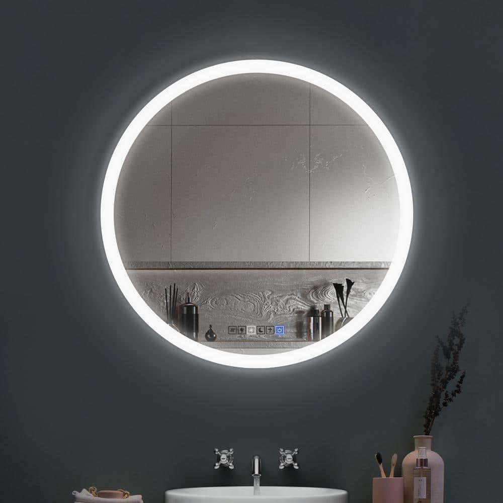 Round Lighted LED Bathroom and Vanity Mirror 28 inch with Anti Fog, Wall Mounted, Dimmer Touch Sensors by Fab Glass and Mirror