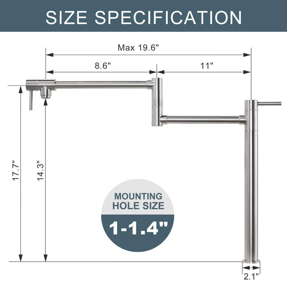 Wowow Pot Filler Faucet Deck Mount Stove Faucet, Solid Brass Pot Filler Brushed Nickel Kitchen Folding Faucet