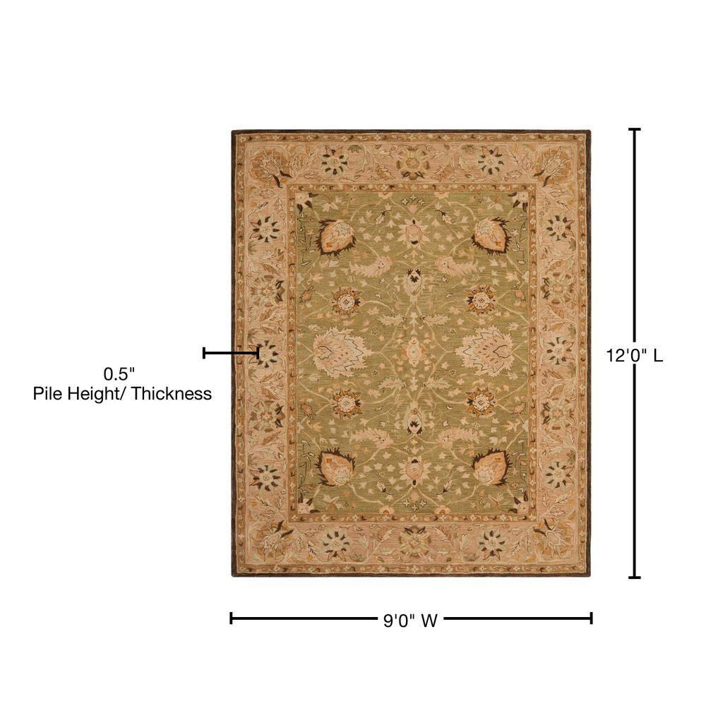 SAFAVIEH Anatolia Venice Traditional Wool Area Rug, Sage/Beige, 9' x 12'