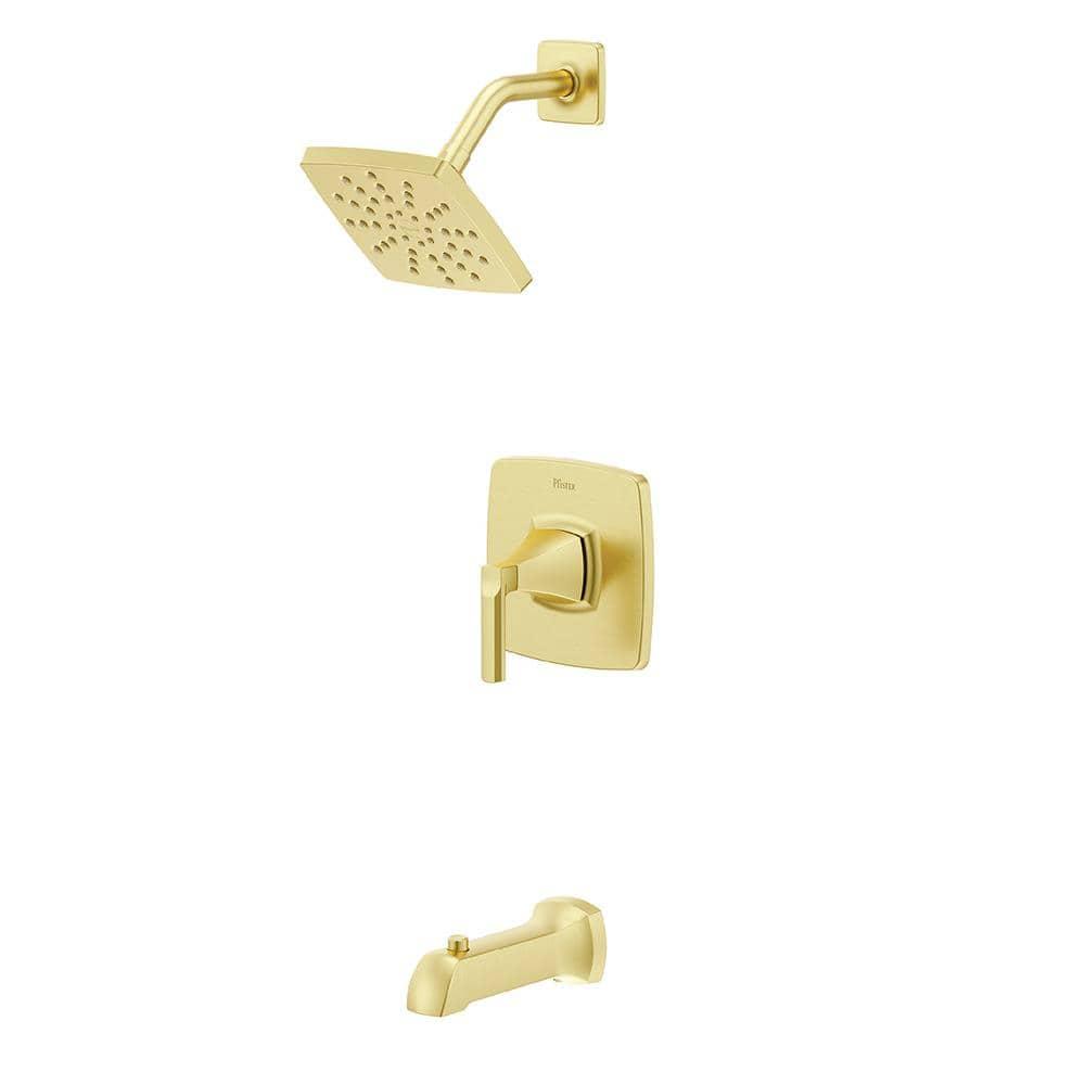 Vaneri Brushed Gold Square Wall Mounted Bathtub and Shower Faucet
