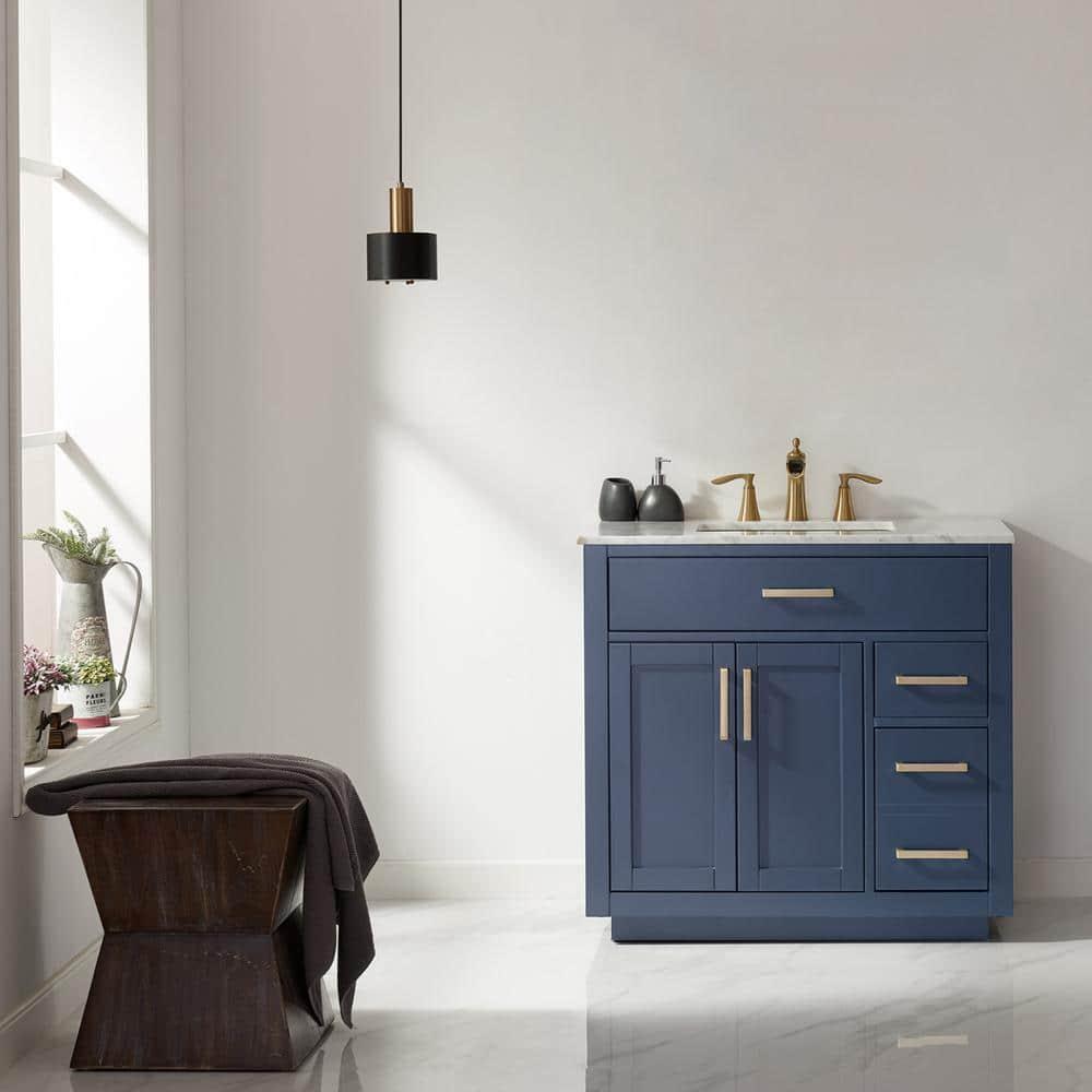 Ivy 36" Marble Countertop Single Vanity w/o Mirror Royal Blue