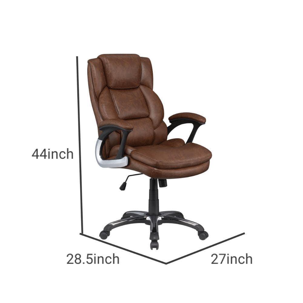 Leatherette Office Chair with Cushioned Back and Metal Star Base Brown - Saltoro Sherpi
