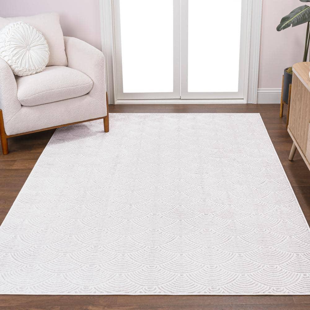 JONATHAN Y Porter Geometric Art Deco Fan Pattern High-Low White/Light Gray 4 ft. x 6 ft. Area Rug
