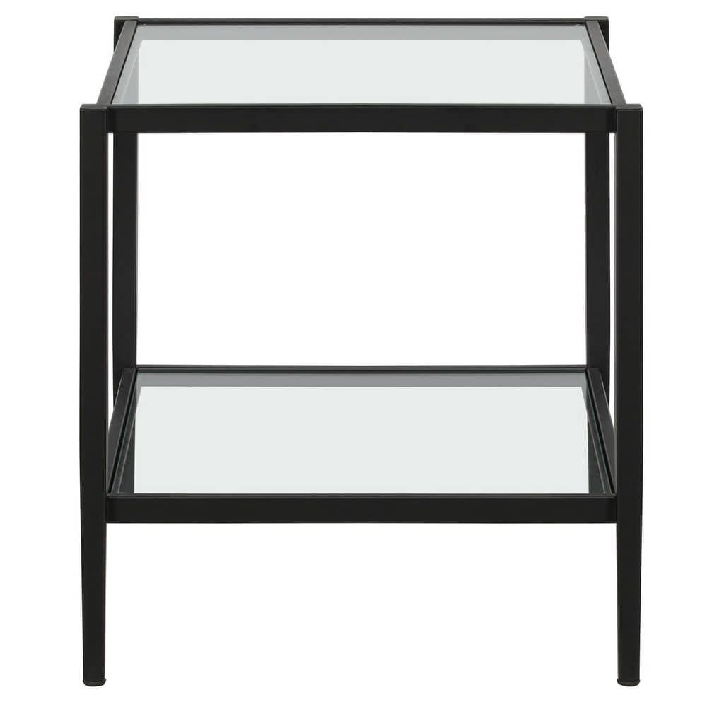 Evelyn&Zoe Hera 20" Wide Square Side Table with Glass Shelf, Blackened Bronze