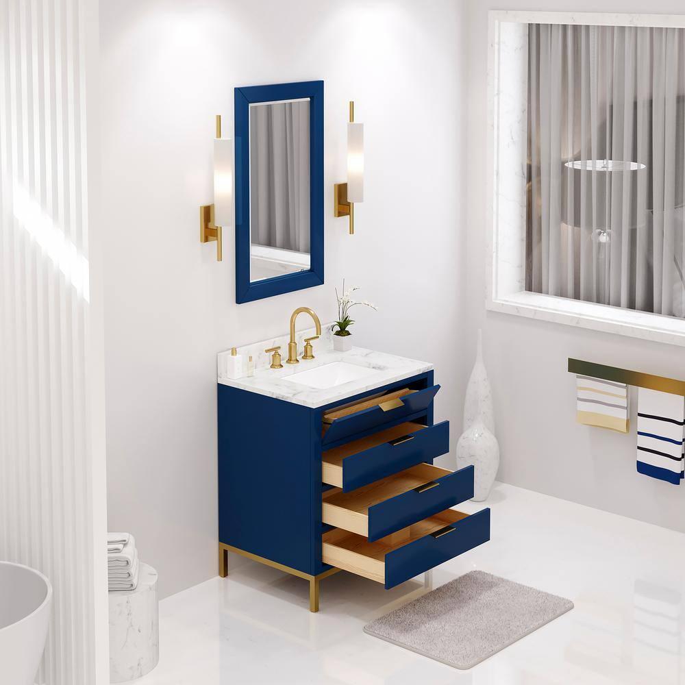 Bristol 30 in. W x 21.5 in. D Vanity in Monarch Blue with Marble Top in White with White Basin