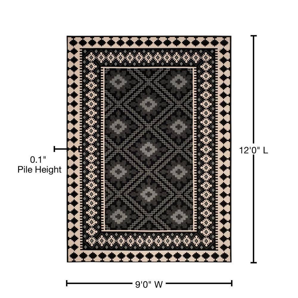 Veranda VER099 Power Loomed Indoor/Outdoor Area Rug - Black/Creme - 8'9"x11'9" - Safavieh.