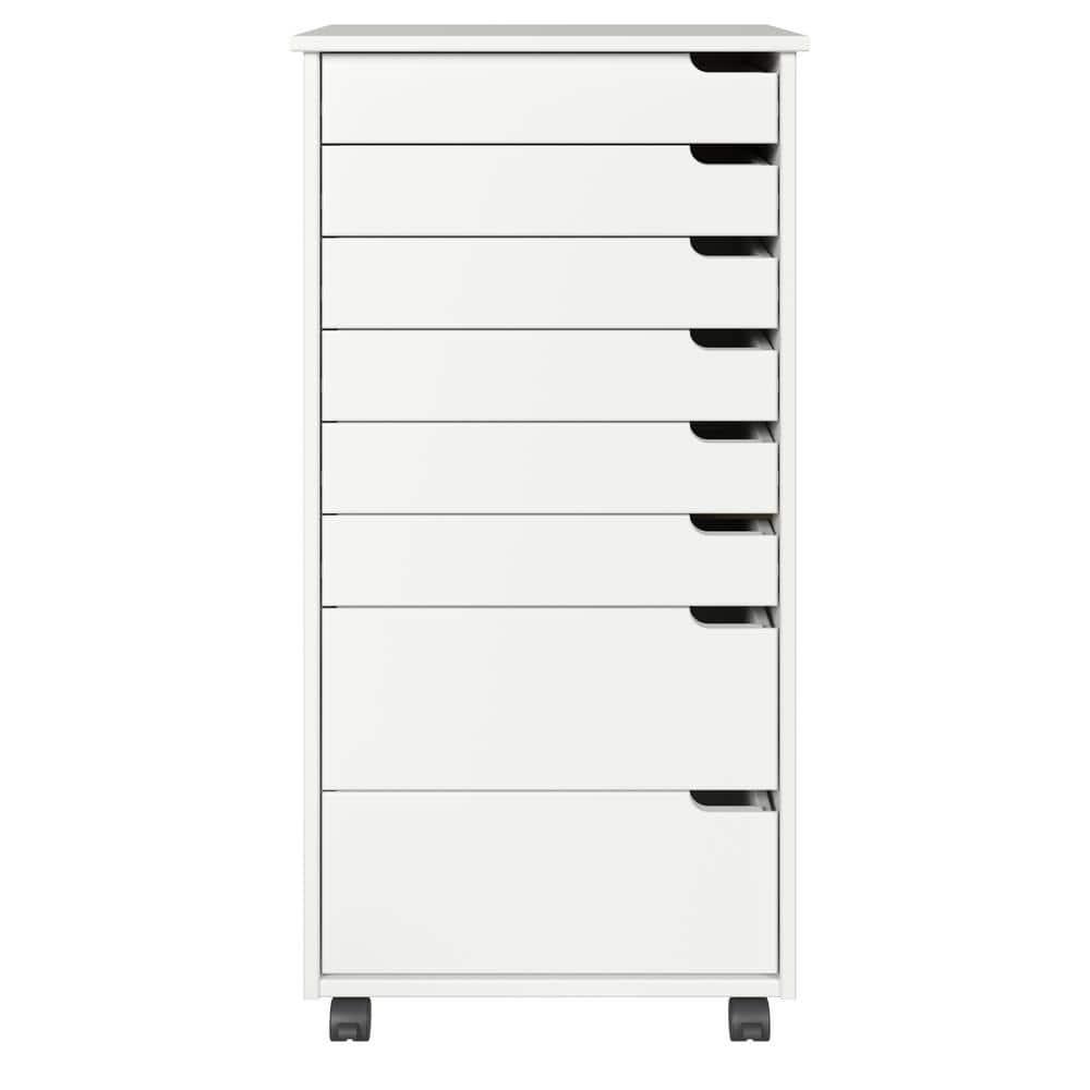 Adeptus Original Euro Roll Cart, Solid Wood, 6+2 Drawer Extra Wide Drawers Roll Carts, White