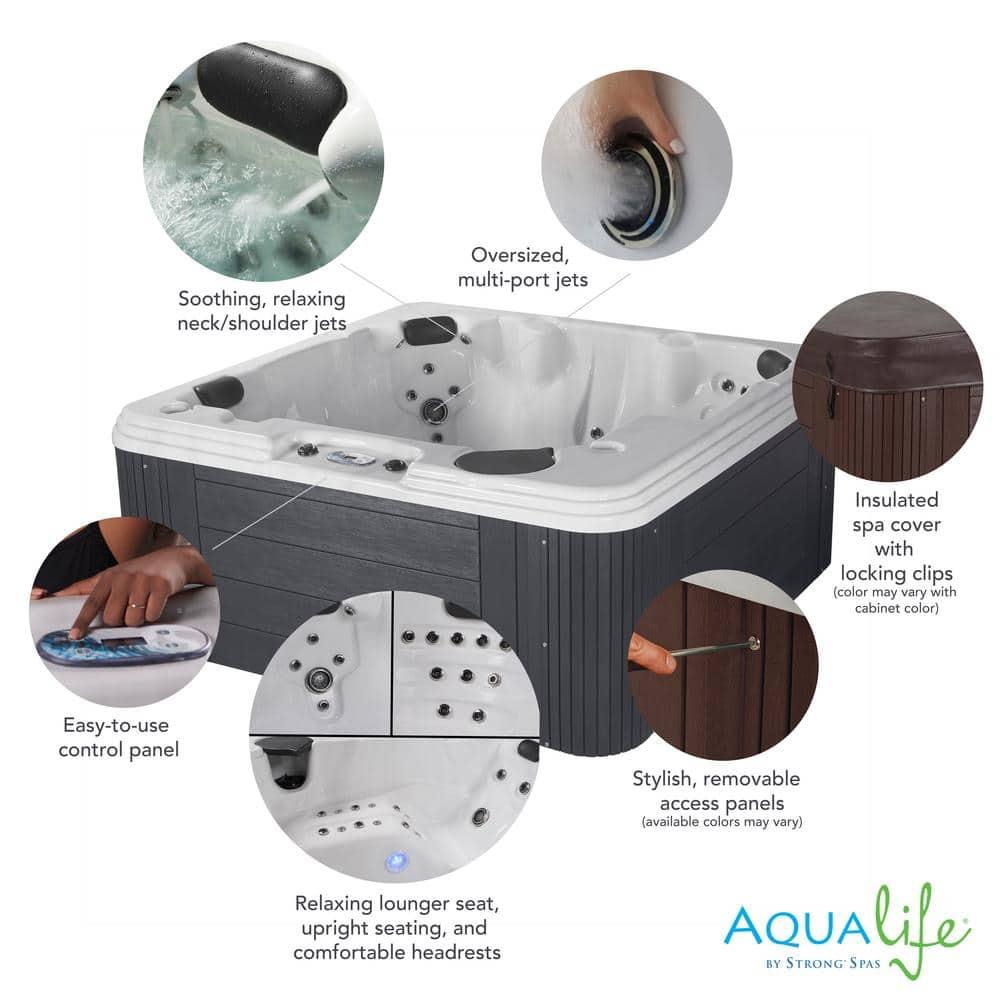 Aqualife® by Strong Spas® Annapolis™ 6-Person 50-Jet Lounger Hot Tub Spa with 2 Pumps, LED Lighting, Stainless Steel Heater and Ozonator, Insulated Cover Included