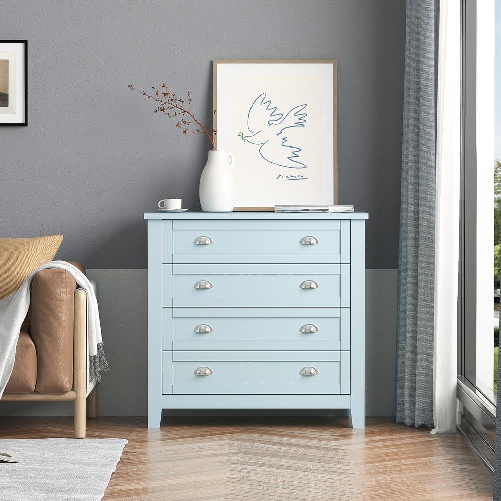 GDFStudio Bowen Grayish Blue Birch Wood Drawer Dresser with Shell Handle, 4 Tier