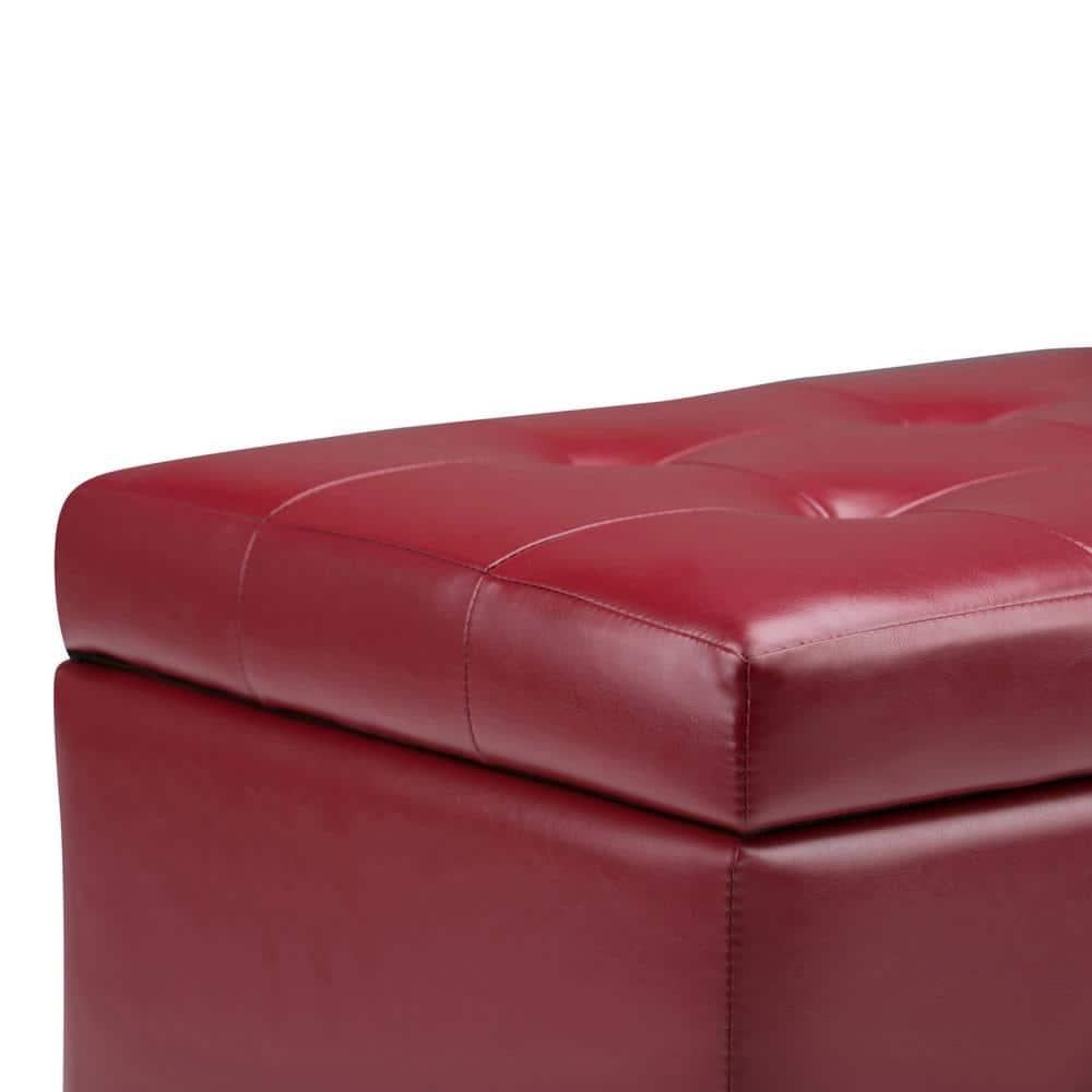 Simpli Home Cosmopolitan 34"W Upholstered Storage Ottoman with Tufted Design and Large Interior Storage