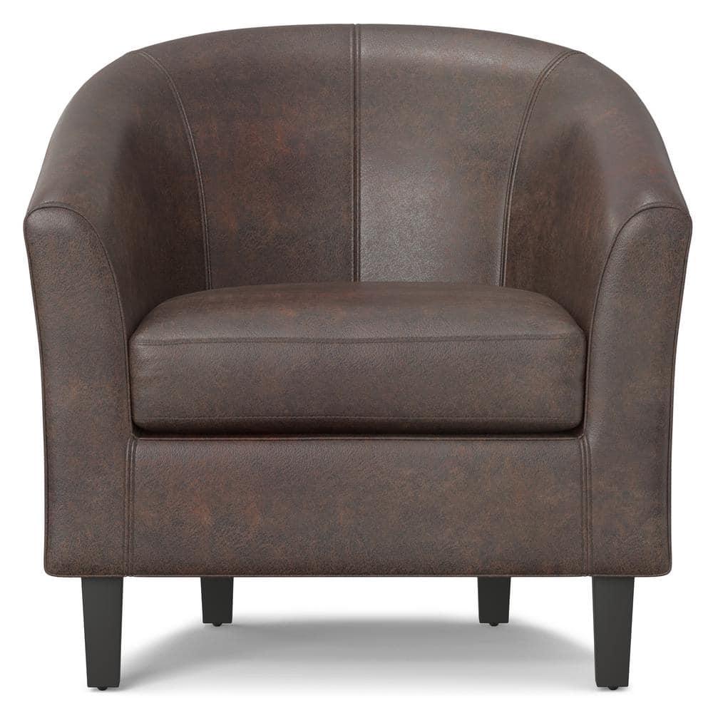 Simpli Home Austin 30"W Upholstered Vegan Faux Leather Contemporary Tub Accent Chair with High Arms and Deep Seat