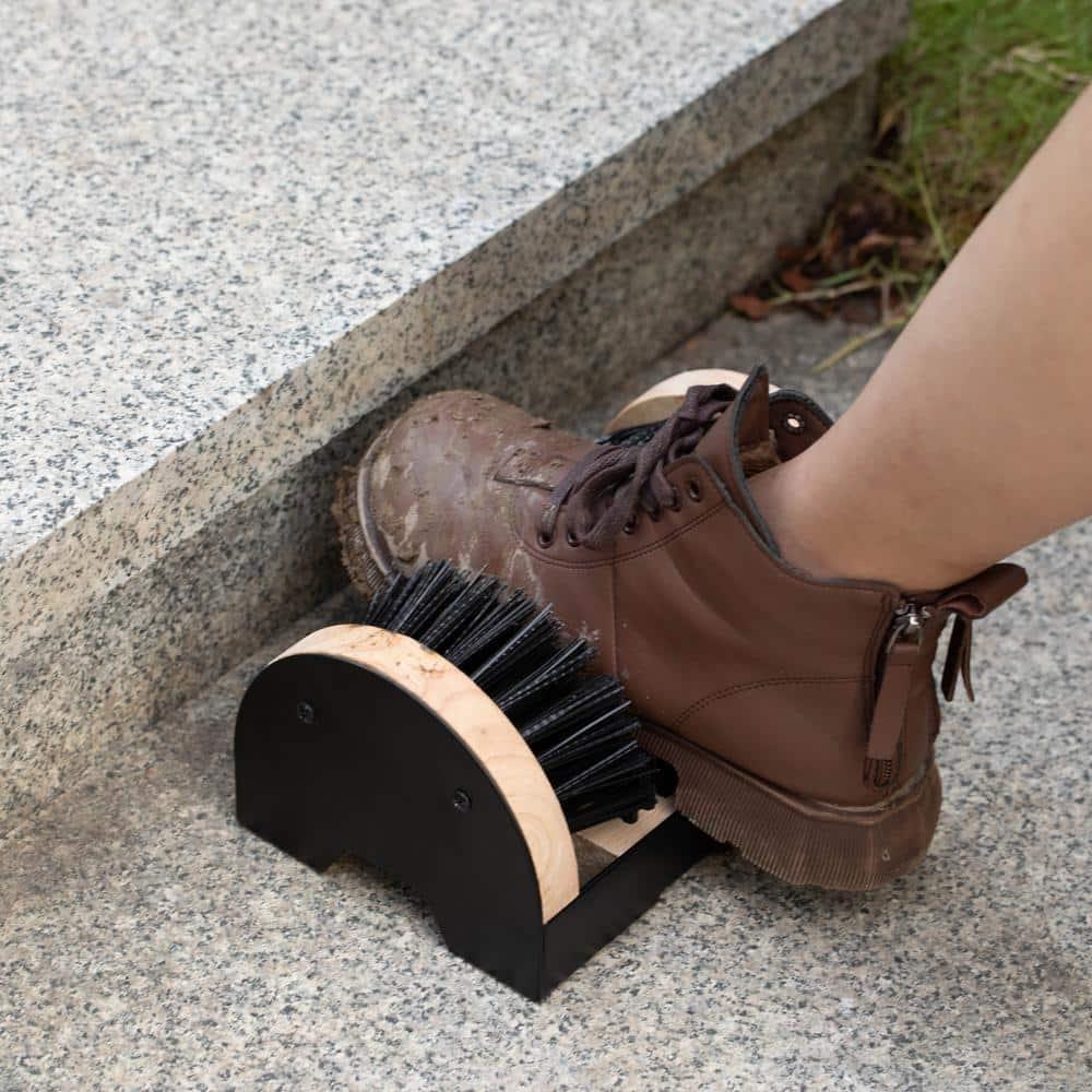 Gardenised Heavy-Duty Metal & Wooden Base Shoe Cleaner & Boot Scraper, Portable or Floor-Mounted Scrubbing Brush, Removes Mud, Snow and Sand, Wooden