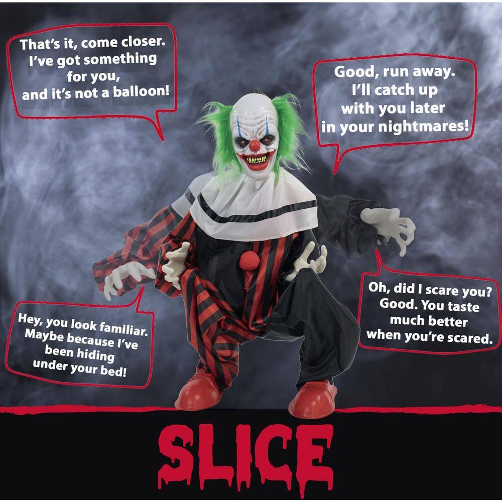 Haunted Hill Farm 32 In. Crouching Clown Creepy Animatronic with Lights and Sound, HHCLOWN-12FLSA