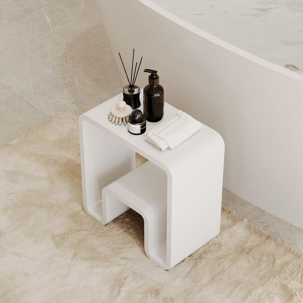 Matte White Solid Surface Dual-Layer Shower Stool