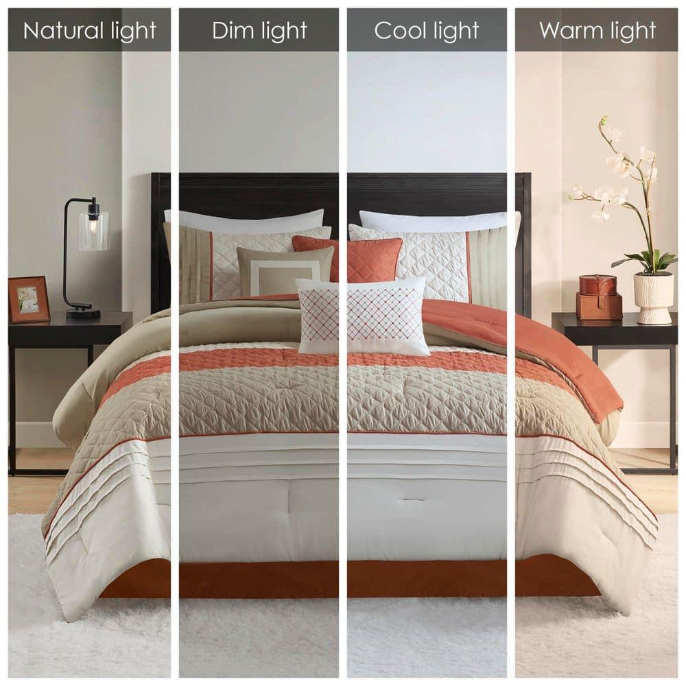 Madison Park Jenson 7 Piece Color Block Stripe Comforter Set with Throw Pillows