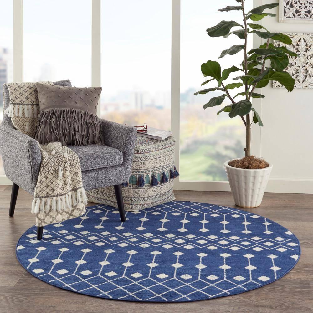 Nourison Grafix GRF37 Indoor Area Rug Navy 5'3" x ROUND