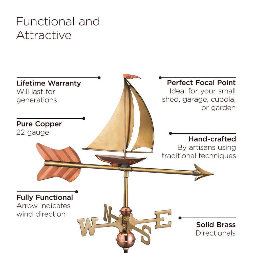 Good Directions 8803PG Sailboat Garden Weathervane with Garden Pole, Pure Copper