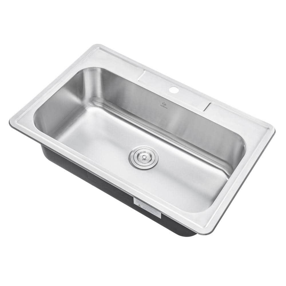 CozyBlock 33 Inch Single Bowl Topmount Drop-In 18-Gauge Stainless Steel Kitchen Sink w/ 1 Faucet Hole (Sink Only)