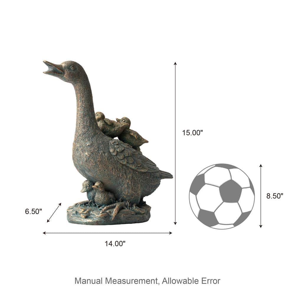 15" Aged Bronze Duck Family Garden Statue