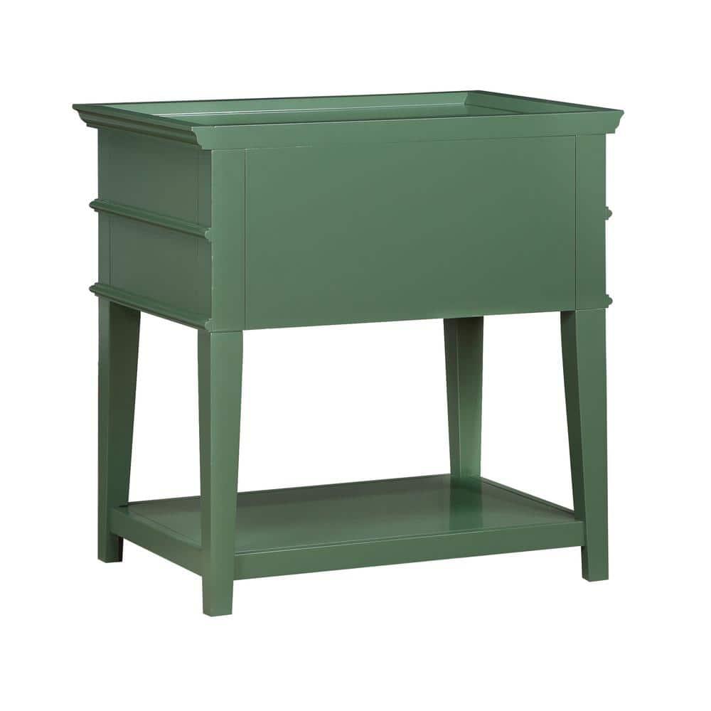 Comfort Pointe Clara Vintage Green Wood 2-Drawer Tray Top Nightstand