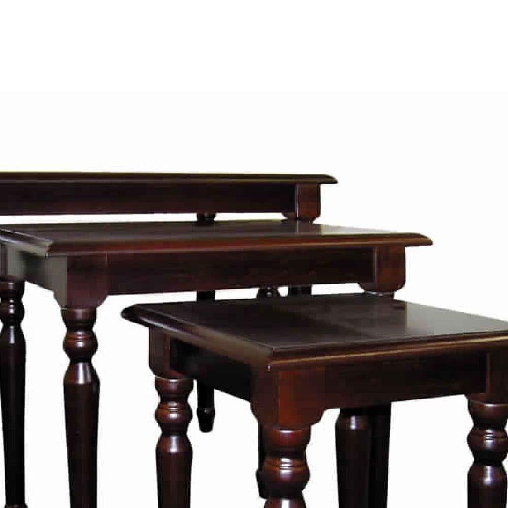 Cherry Brown Solid Wood 3-Piece Nesting Table Set with Turned Tapered Legs
