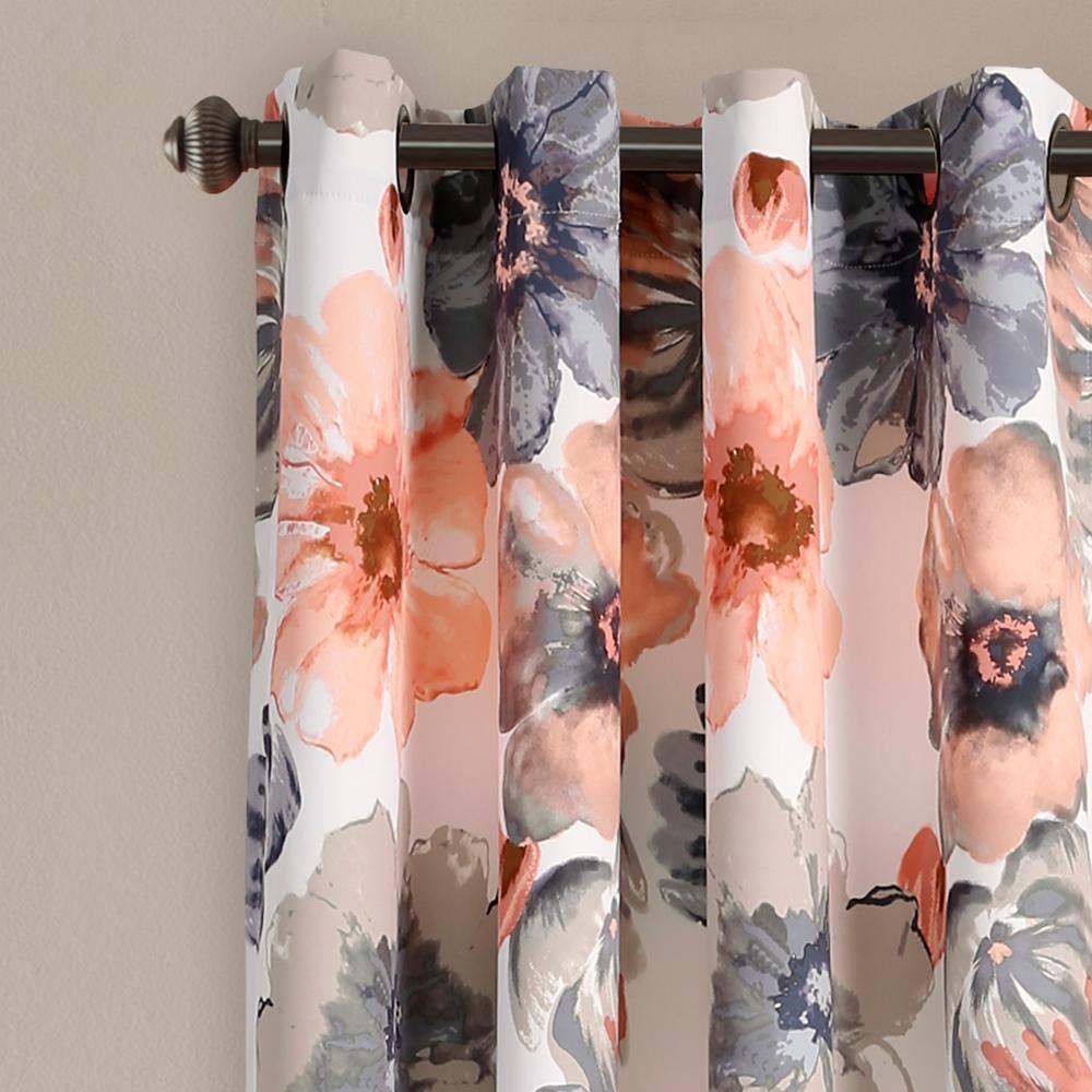 Home Boutique Leah Room Darkening Window Curtains Set - Coral and Gray - 52 x 84