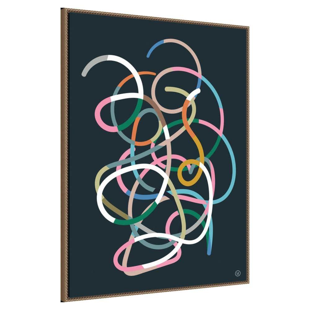 Amanti Art 32"x42" Color Lines by Dan Hobday Framed Canvas Wall Art Print: Modern Abstract Lithograph, Bronze Frame
