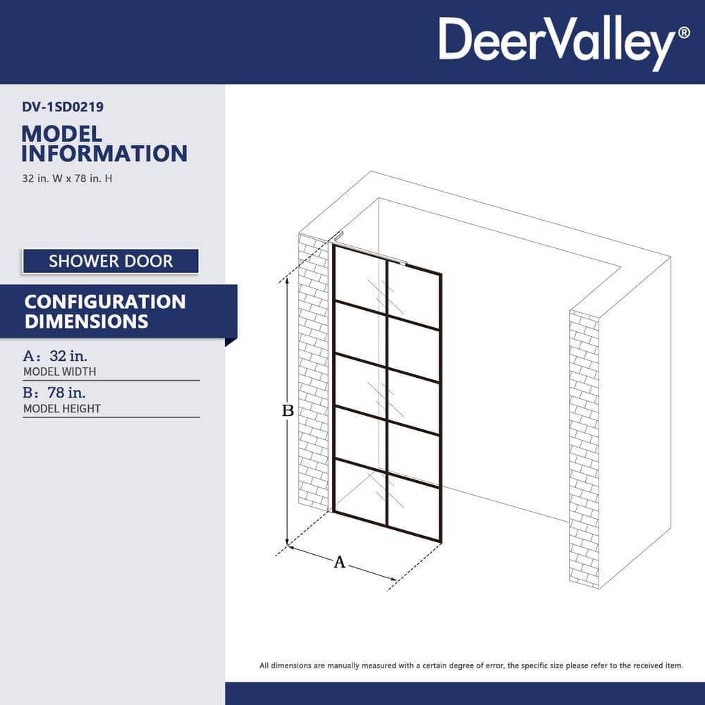 DV-1SD0219 32"×78" Single Fixed Tempered Glass Panel,Framed Shower Screen