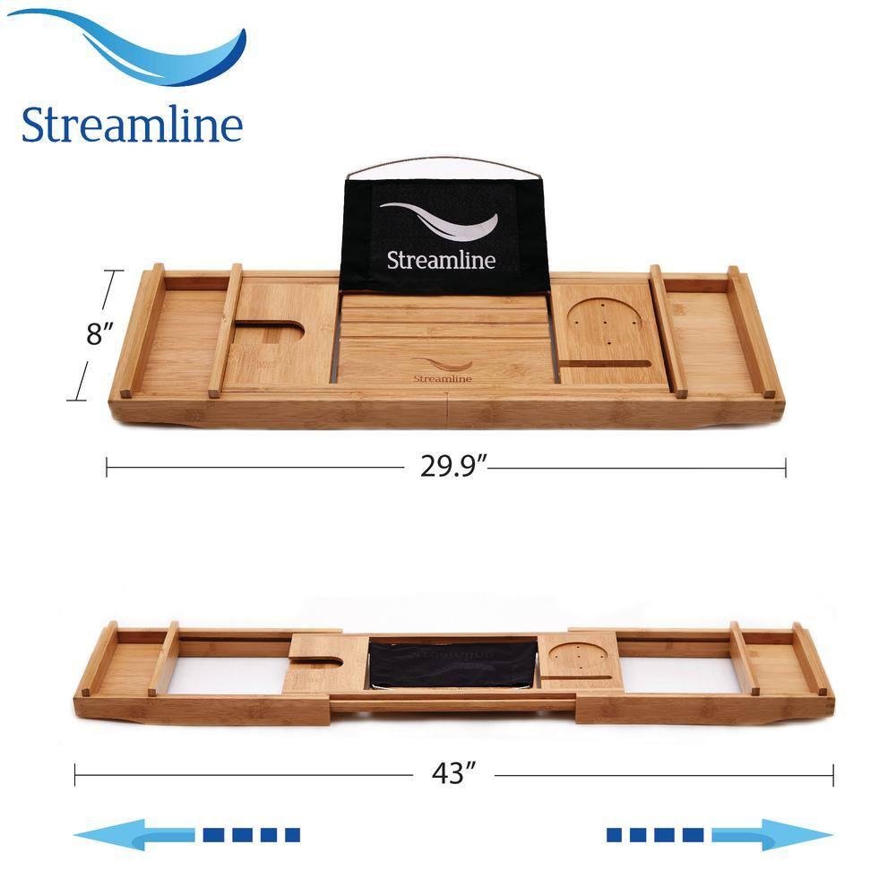 59" Streamline Freestanding Soaking Acrylic Bathtub With Drain and Bamboo Tray