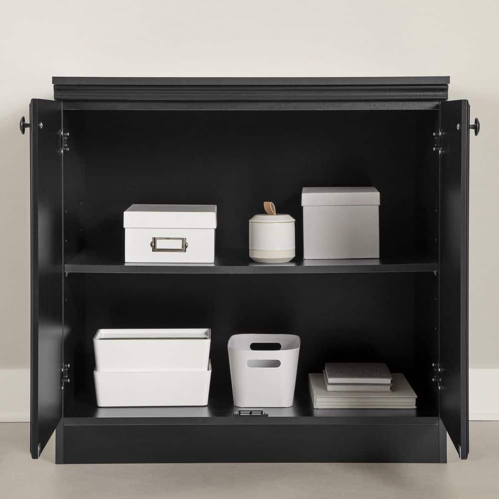 2 Door Morgan Storage Cabinet Pure Black - South Shore: Adjustable Shelf, Laminated Particle Board