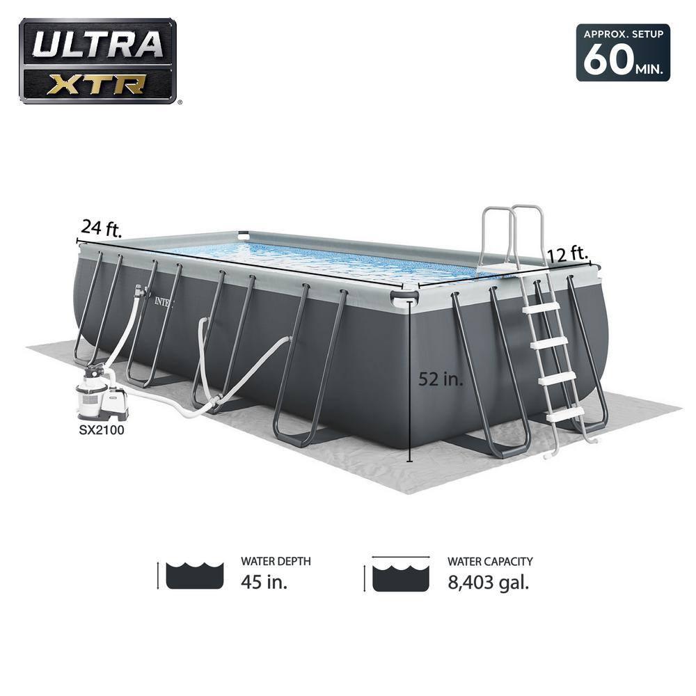 Intex 26363EH Ultra XTR 24ft x 12ft x 52in Outdoor Above Ground Rectangular Swimming Pool Set with 2 Lounge Pool Recliner Floats & 72 Can Cooler Float