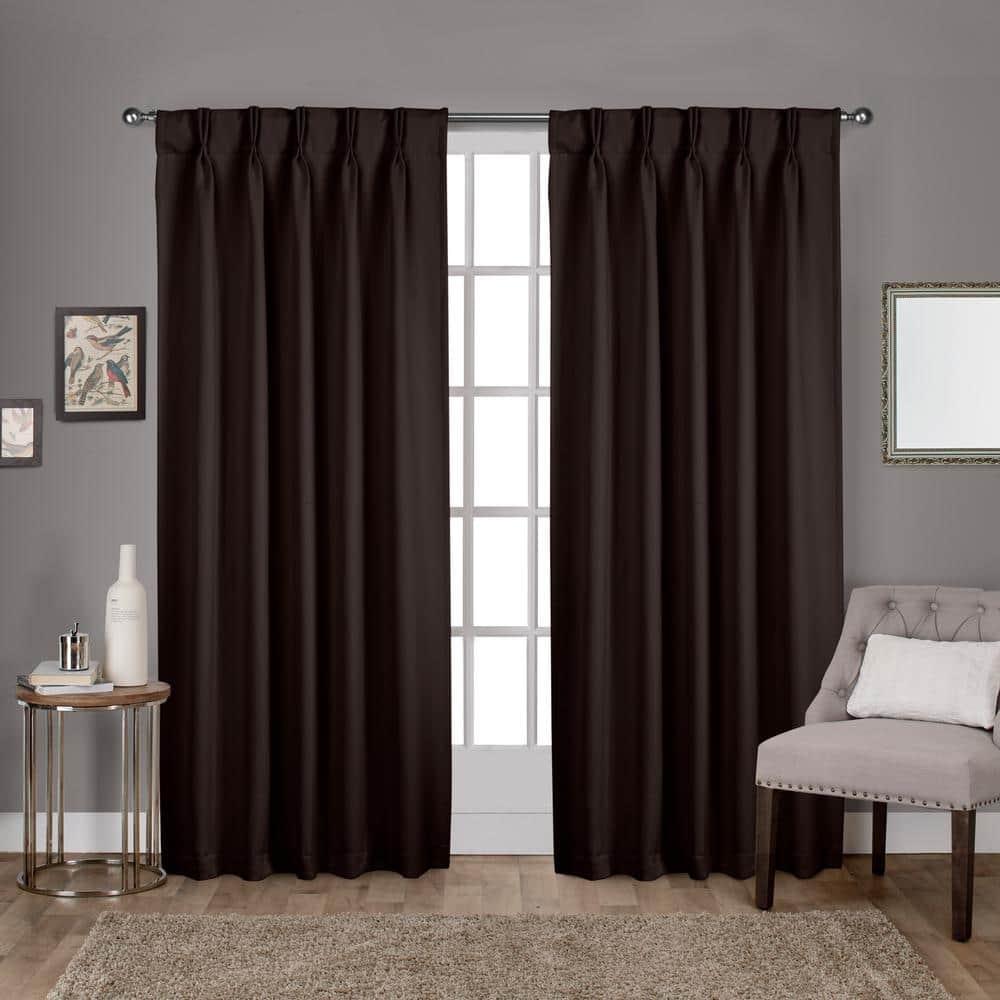 Set of 2 84"x52" Sateen Pinch Pleat Woven Blackout Back Tab Window Curtain Panel Brown: Thermal Insulated, Room Darkening