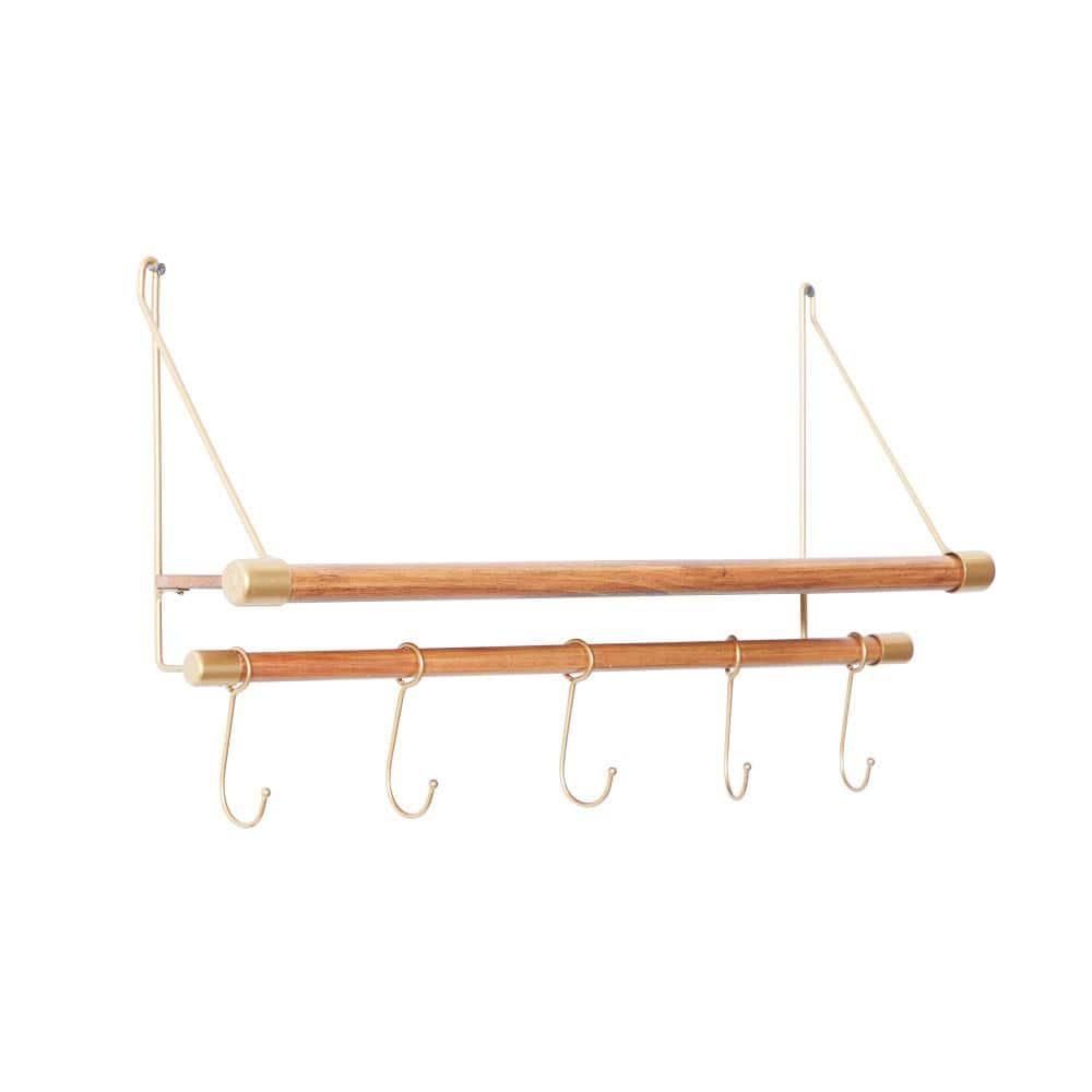 DecMode Gold Wood Contemporary Wall Hook