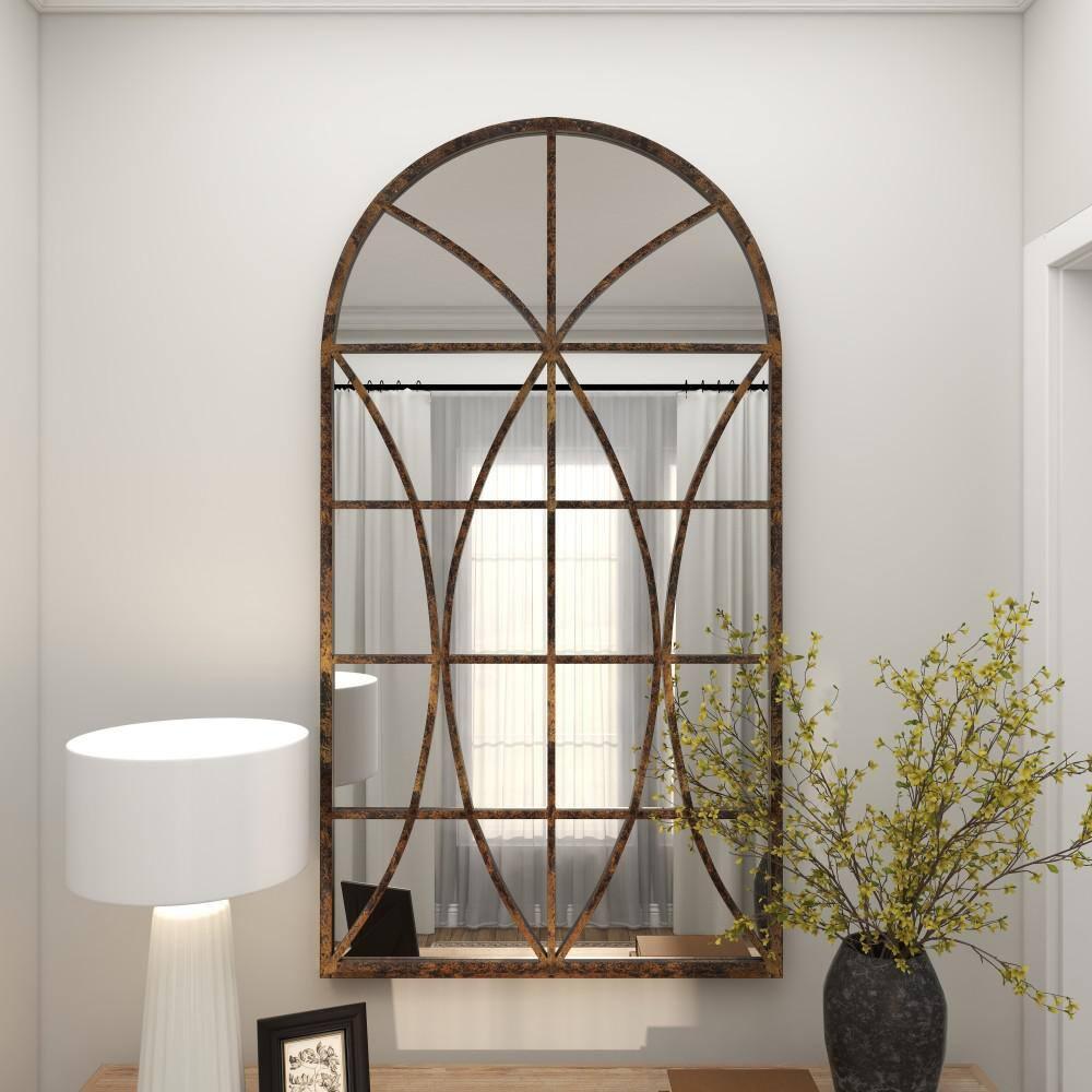 One Allium Way® Metal Window Pane Inspired Room Wall Mirror with Arched Top