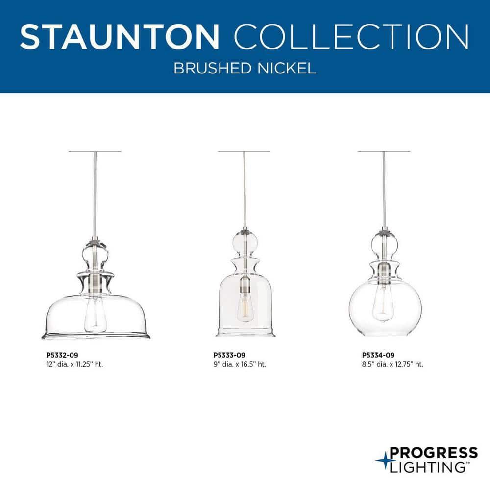 Progress Lighting, Staunton Collection, 1-Light Wall Sconce, Brushed Nickel, Clear Glass Shade