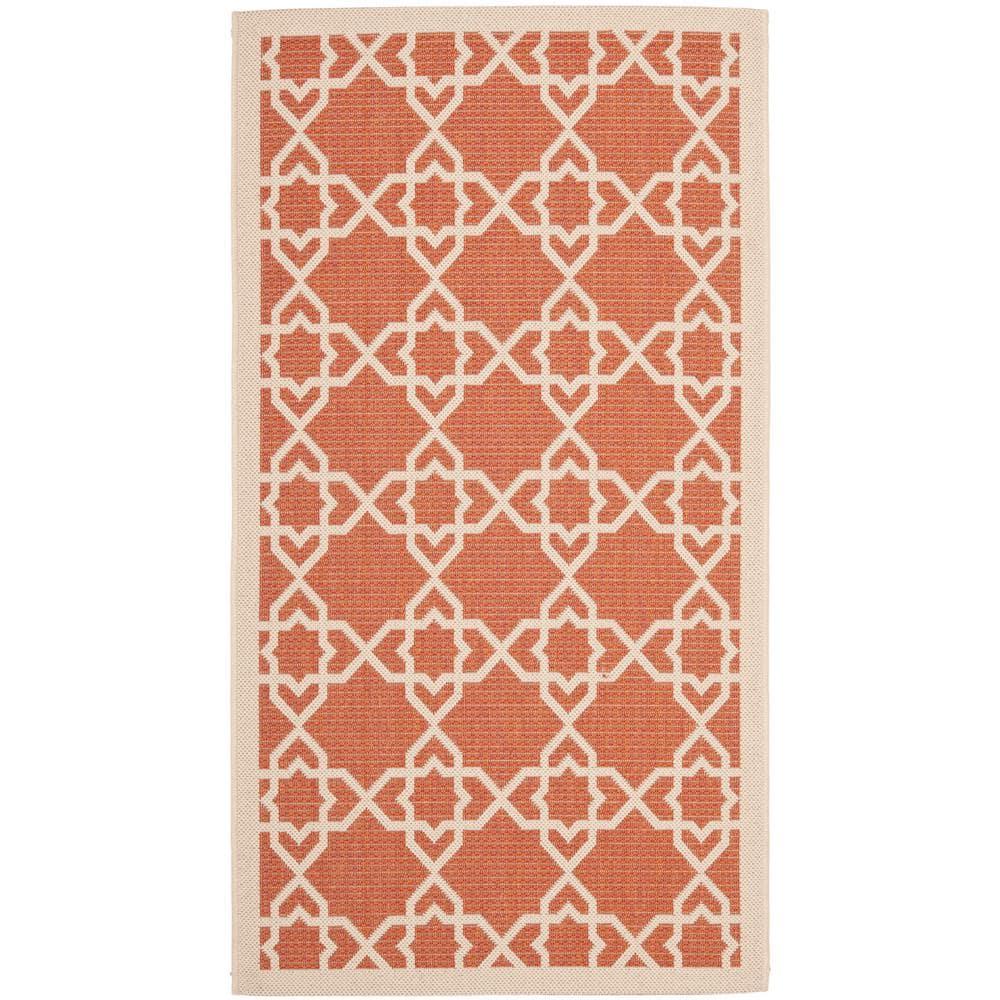 SAFAVIEH Courtyard Carol Geometric Indoor/Outdoor Area Rug, 2' x 3'7", Terracotta/Beige