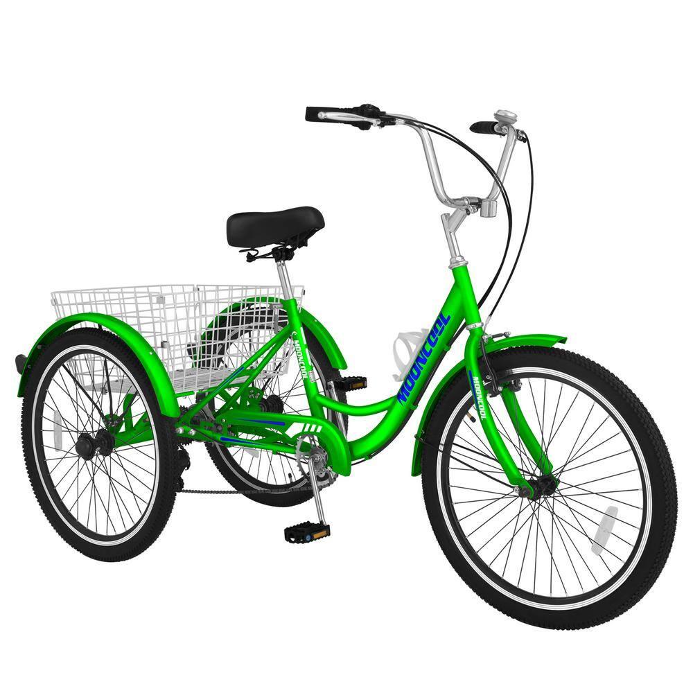 MOPHOTO Adult Tricycles 3 Wheel 7 Speed Trikes, 24 inch with Big Basket for Shopping, Picnics Exercise Men's Women's Cruiser Bike