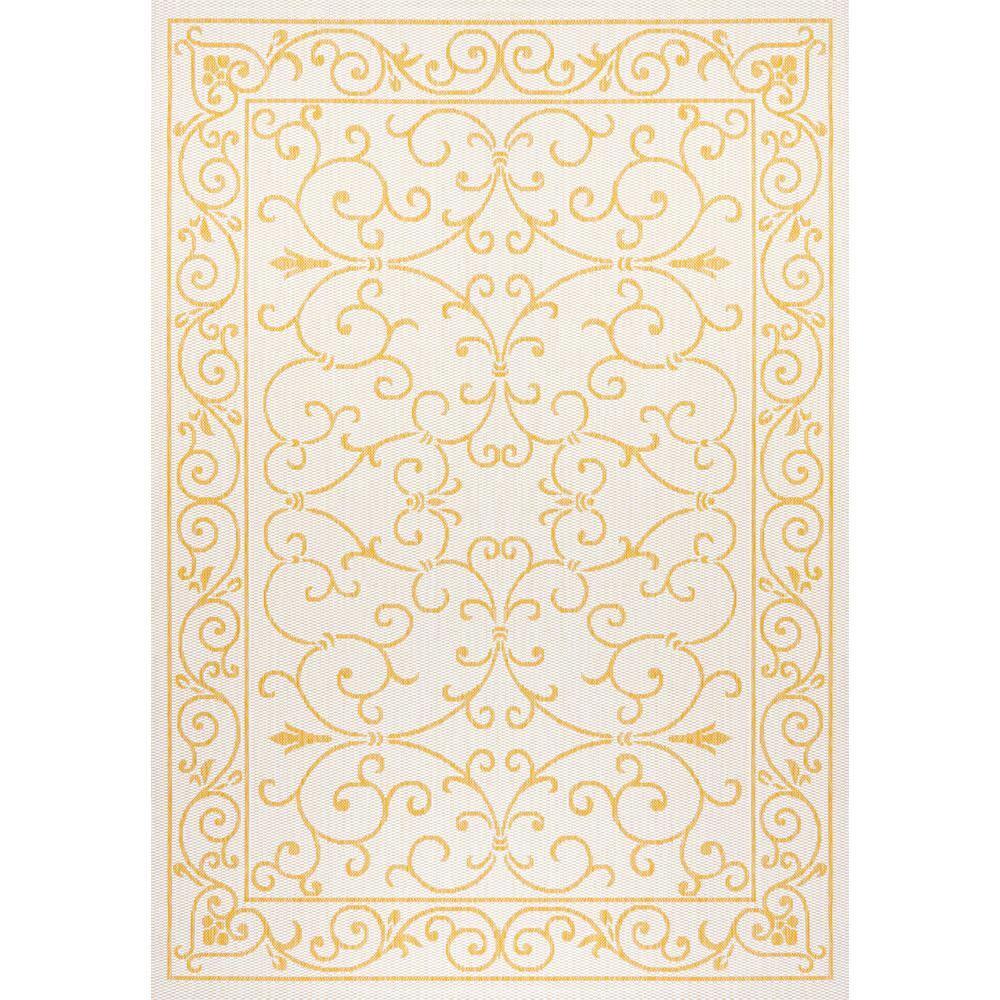 5' x 8' Charleston Vintage Filigree Textured Weave Indoor/Outdoor Area Rug, Cream/Yellow - JONATHAN Y