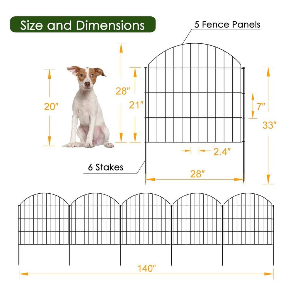 Metal Garden Fence 28in (H) X 11.7ft (L), 5 Panels + 6 Stakes Rustproof Border Fence Animal Barrier for Dog, No Dig Garden Fencing for Yard Flower Bed Patio Outdoor, CTW2828 Black