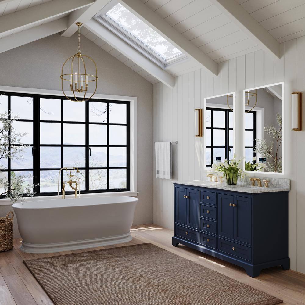 Audrey 60 in. Heritage Blue Double Bath Vanity with Marble Top