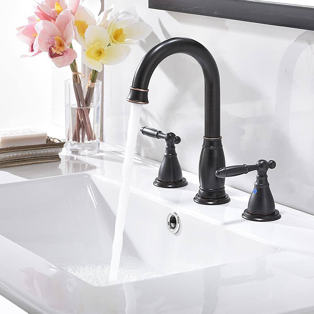8 in. 2-Handle 3-Hole Widespread Bathroom Faucets with Valve and Metal Pop-Up Drain in Oil Rubbed Bronze