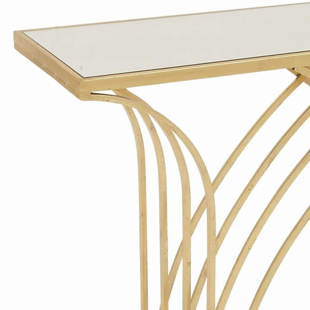 Mercer41 Derbyshire Metal Geometric Gold Console Table with Mirrored Glass Top