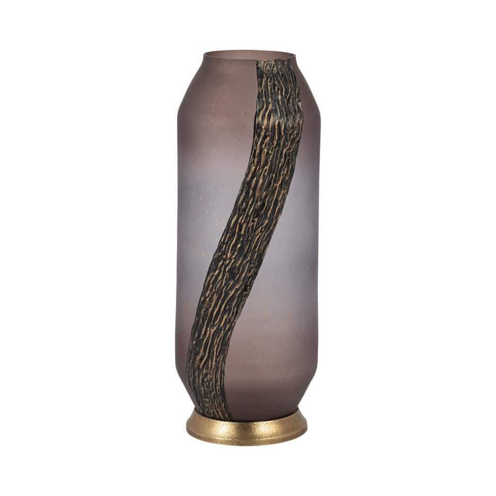 15 in. Pink Glass Cylinder Metallic Detail Decorative Vase