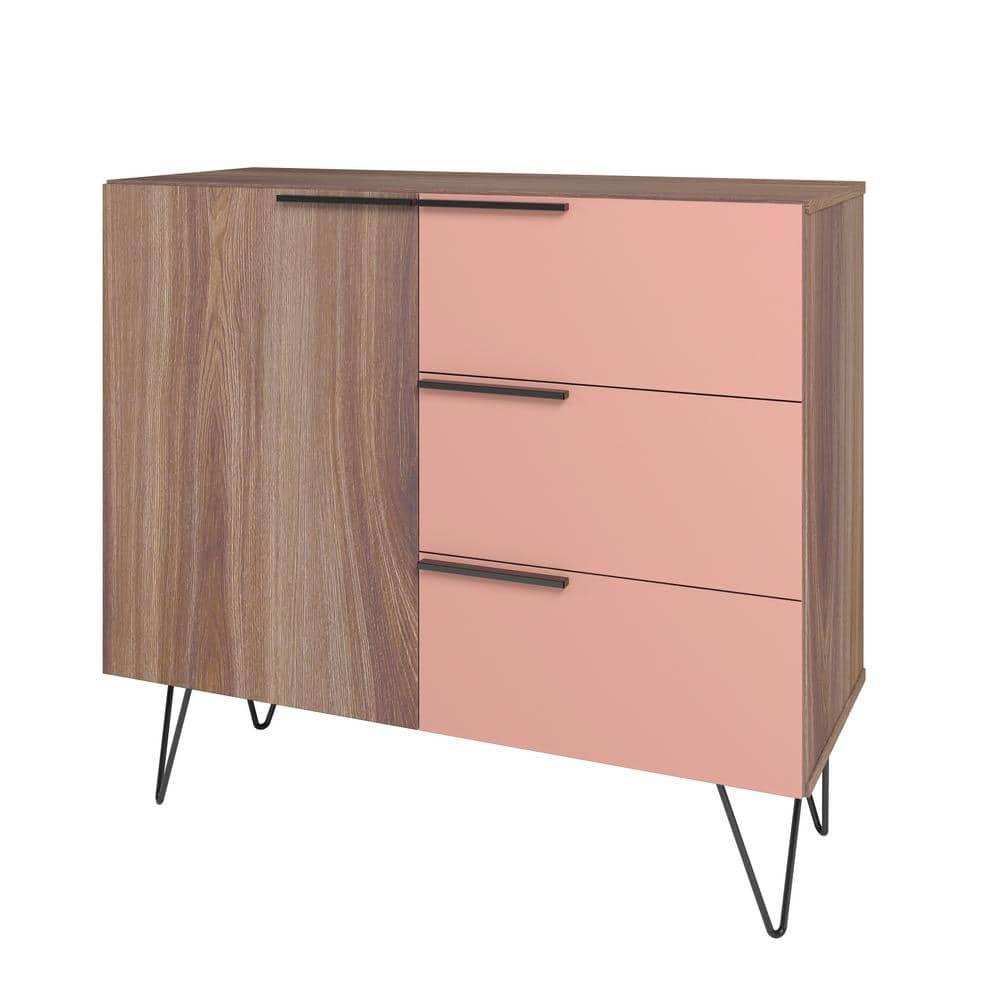 35.43" Beekman Dresser Brown/Pink - Manhattan Comfort: Splayed Metal Legs, Mid-Century Storage
