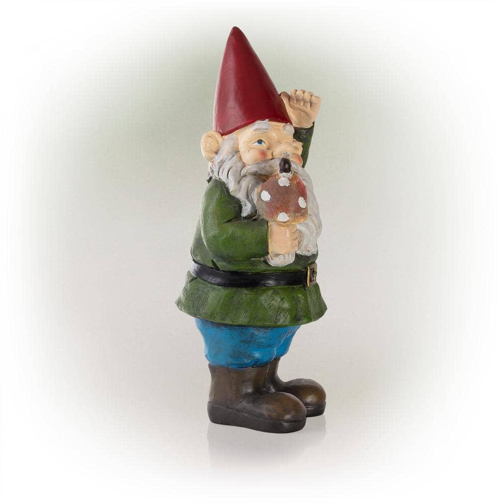 Whimsical 12" Multicolor Gnome Holding Mushroom Lawn Decoration